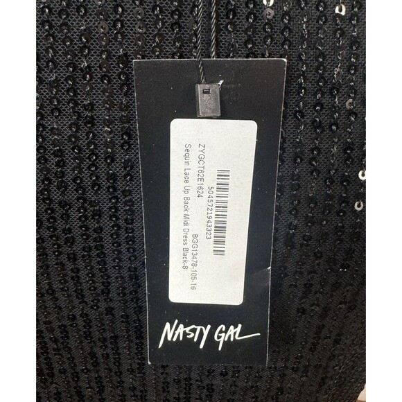 Nasty Gal Sexy Sequin Bandeau Lace Up Back Midi Semi-Formal Slit Dress Sz 4 NEW - Picture 7 of 9